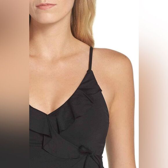 BECCA NWT Color Code Wrap Ruffled Tankini Swim Top in Black Size Small - Picture 6 of 7